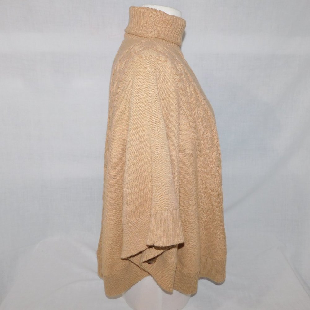 GAP Women XS Oversized Brown Tan Cable Knit Wool blend Turtleneck Poncho Sweater - Picture 7 of 11